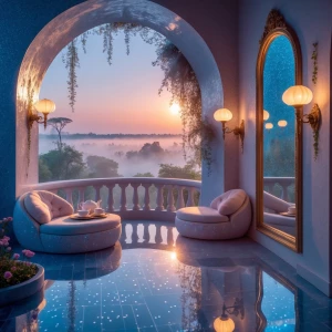 Sunrise Balcony Niche: A secluded circular balcony carved from s...