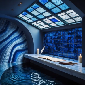 River-Carved Writing Desk Alcove
A secluded writing nook where a...