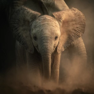 A baby African elephant named Ember, just born and damp next to...
