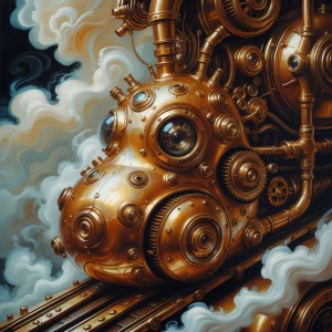 A shimmering, metallic steampunk amoeba blob creature, its intri...