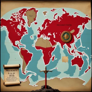 "An epic historical map of the world in the style of a medieval...