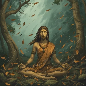 storm wind erupting through forest  turbulent air currents bendi...