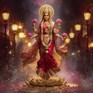 A hyper realistic 3D full-body artwork of Goddess Lakshmi walkin...