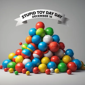 Banner states
“Stupid Toy Day
December 16”
(pile of silly, stran...
