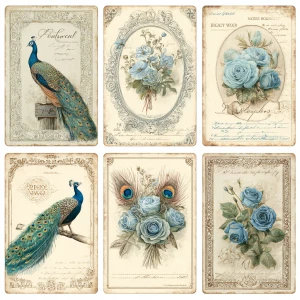 Print-ready vintage ephemera sheet with 6 coordinated shabby-chi...