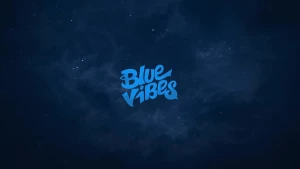 Beautiful minimal logo of a band called Blue Vibes, on a dark bl...