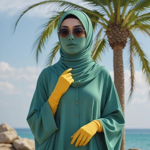 Create an ultra realistic picture of a covered face hijabi in a...