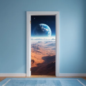 Image of a child’s light blue bedroom wall with a white, modern...