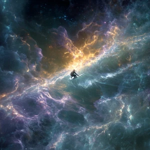 A luminescent pulsar surfer, gracefully riding cosmic waves of e...