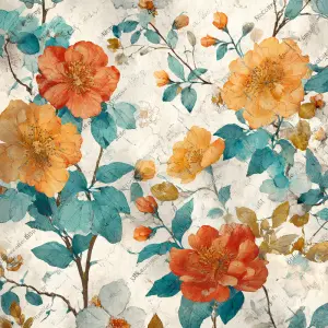 flat 2D background paper design, vintage bohemian floral pattern...