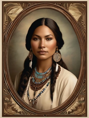 poster of native american woman of Omaha Tribe. The woman is a d...