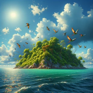 Create sea Island and birds