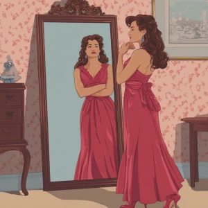 Generate a retro-style image depicting a popular brunette on Pro...