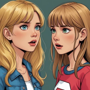 Blonde girl with brown eyes and yet another blonde girl with blu...