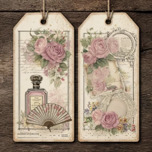 Victorian Mauve Rose Ephemera – 2 Large Tags (Parlour Keepsakes)...