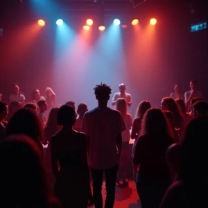 Generate wide-angle shots of an image of a nightclub scene featu...