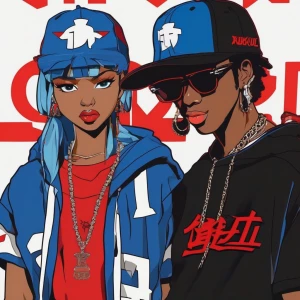 Black Culture Style 90's Era Female & Male animated Logo Black &...