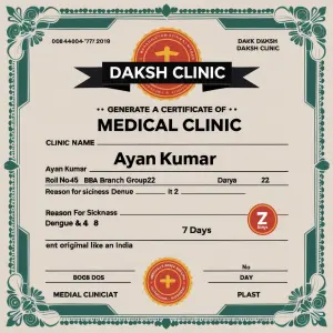 Generate a medical certificate of a clinic which should look ori...
