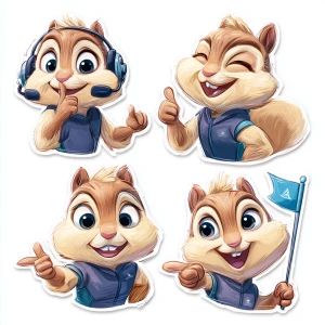 Set of 4 sticker sheets, cute cartoon squirrel tour guide, weari...