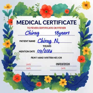 Generate a hand written medical certificate for fever 
Patient...