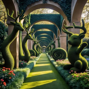 Topiary Hallway of Shapes: A fantastical corridor of living scul...