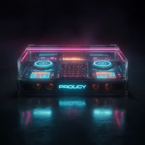 A futuristic DJ mixing console controlled by artificial intellig...