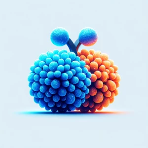 Create an image of Blue and orange glitter pompoms, add sparkle....