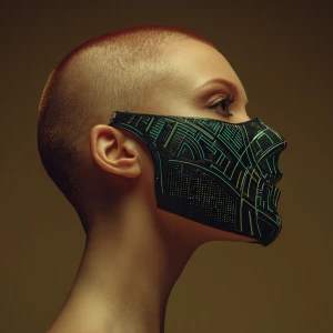 PROFILE PORTRAIT OF A redhead supermodel woman WEARING A HYBRID...