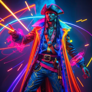 A cosmic rogue, exuding a mesmerizing aura of adventure and rebe...