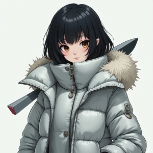 Cyber girl, pretty girl, Alita, dark hair, Bob haircut, small bo...