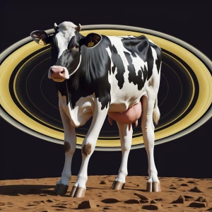 Make an image of a cow with human legs and feet standing on 2 le...