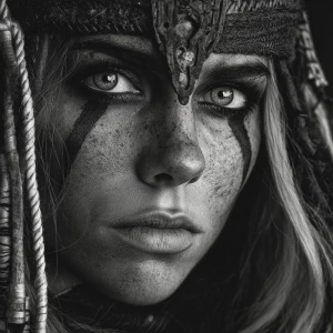 Big close up noir of a viking Woman