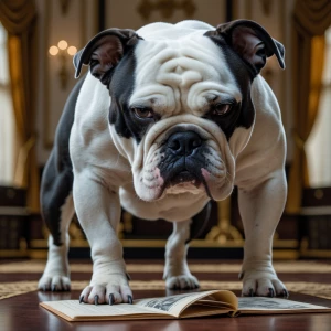 Generate an image of a female Alapaha Blueblood bulldog with whi...