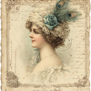 Edwardian blonde lady in 3/4 profile, soft smile, lace collar an...