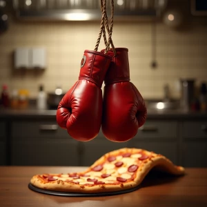 Broadway musical poster.  A pair of boxing gloves hanging promin...