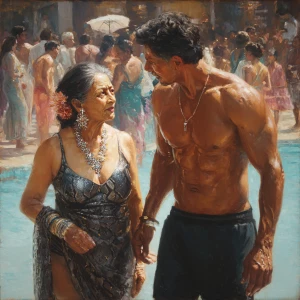 Hyperrealism ,oil painting. a gujarati  mother in law, in her la...