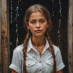 Soaked through white shirt on a country girl