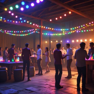 an image in which there is a party at farmhouse make it hyper re...