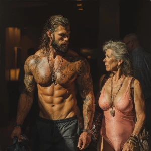 Hyperrealism painting.a australia muscular beefy bearded tattoed...