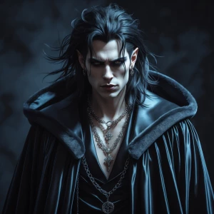 A spellbinding warlock, shrouded in shadows but emanating an oth...