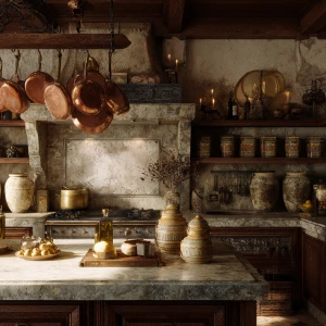Create a realistic image of a traditional Italian kitchen featur...