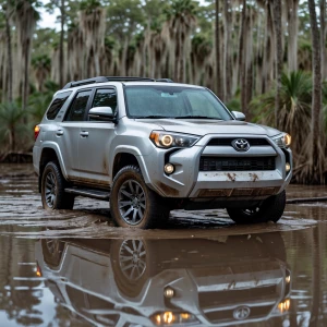 Silver Toyota forerunner, dark tinted windows gets all muddy try...