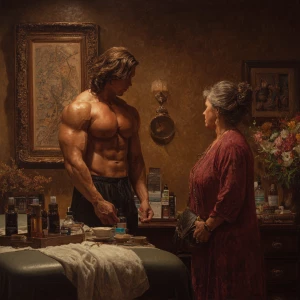 Hyperrealism,oil painting, a muscular Russian man in his beach h...