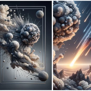 Une vue captivante à travers une grande baie vitrée rectangulair...