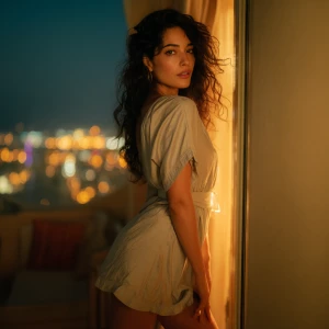 Photorealistic, intimate fashion photograph of a breathtakingly...