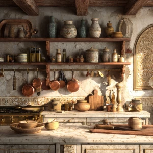 Create a realistic image of a traditional Italian kitchen featur...