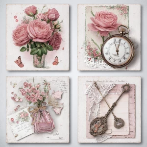 Victorian Mauve Rose Ephemera – 4 Cards (Antique Roses & Keepsak...