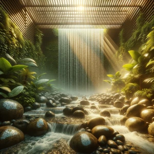In a serene setting known as the Waterfall Veil Room, imagine yo...