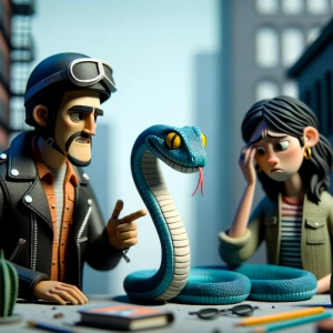 make a stop motion about a biker a burnout and a blue  snake
