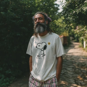 The image shows a 45 year old man with a beard black hair with s...